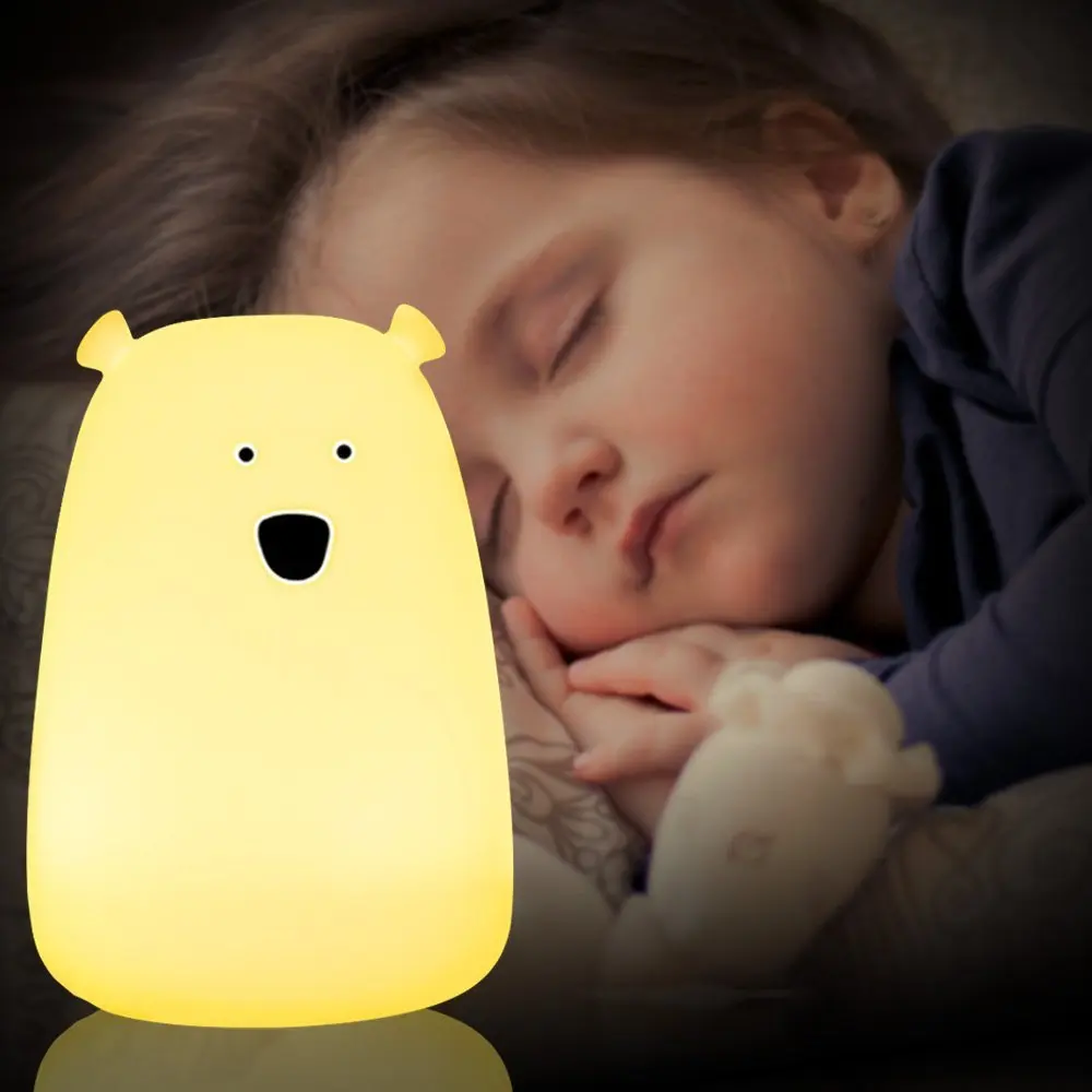 

Colorful Cartoon Bear Silicone LED Night Chargeable Battery Touch Sensor light 2 Style USB Night Lamp for Children Baby Bedroom