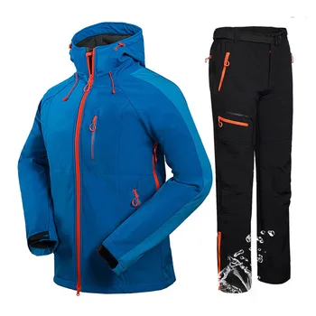 

Winter Outdoor Climbing Mountain Hiking Jacket + Pants Tech Fleece Softshell Clothes For Men Waterproof Fishing Hunting Ski Suit