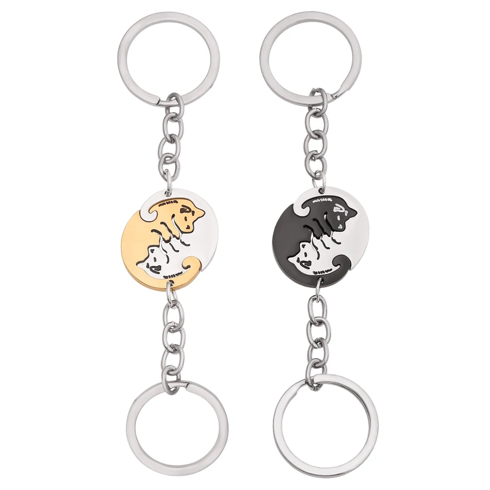 

Couples Cartoon Dog Hug Keychains White Black Gold Color Stainless Steel Cute Key Chain Detachable Lovers Metal Keyring Gifts