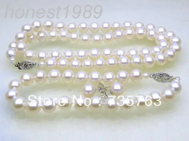 

xiuli 00114 7.5-8mm AAA+ round white akoya pearl necklace bracelet earring set 14KGPt gold