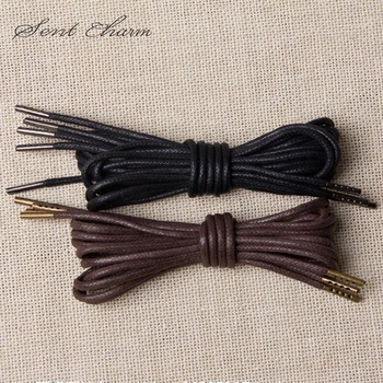 

SENTCHARM 2.5MM Waxed Lace Round Metal Head Shoelace Copper Shoe Leader Hiking Walking Camping Black And Brown LT060
