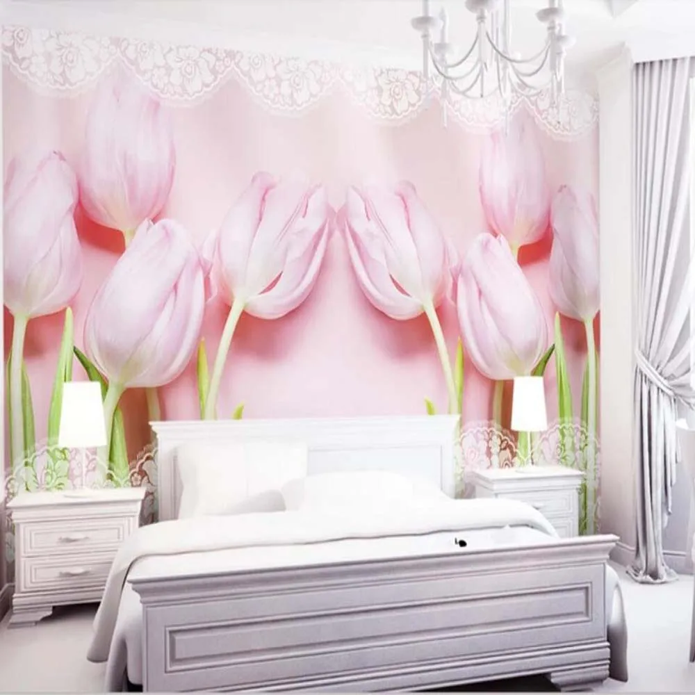 3D PinkTulip Цветочный Принт фото обои фрески стены документы для Гостиная диван ТВ фоном цветочные обои Настенный декор