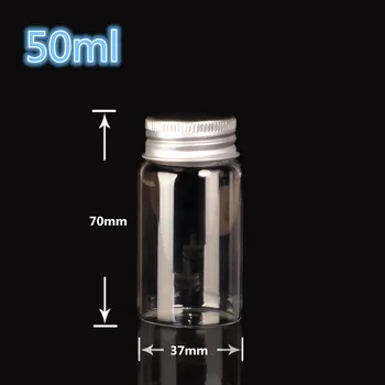 

37*70mm 50ml Mini Clear Glass Bottles With Aluminum Cap Tiny Glass Vials Jars essential oil bottle 50pcs Free Shipping
