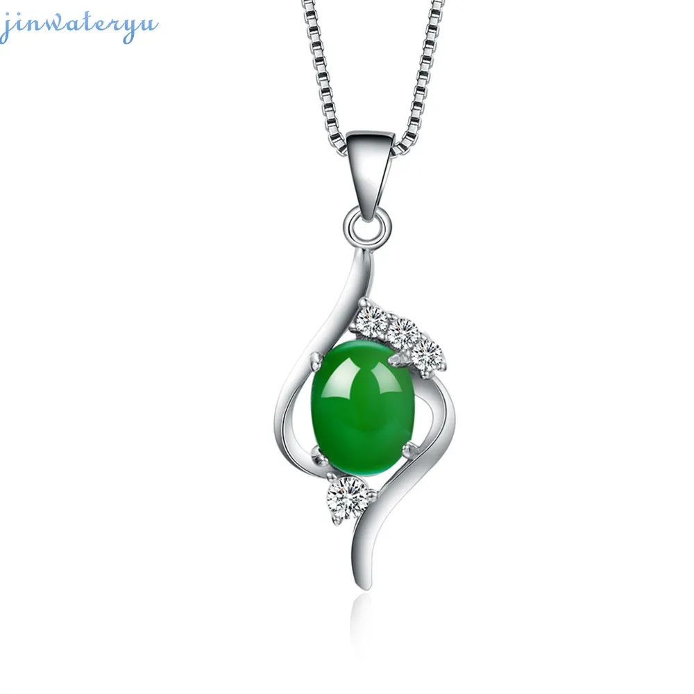 

jinwateryu 2018 new green stone Water drop Pendants Fashion Jewelry Green chalcedony Pendants 925 sterling Silver pendants