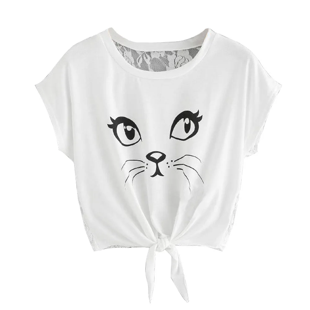 Womens Casual Short Sleeve Round Neck Printed Cat Shirtsshort shirt for ...