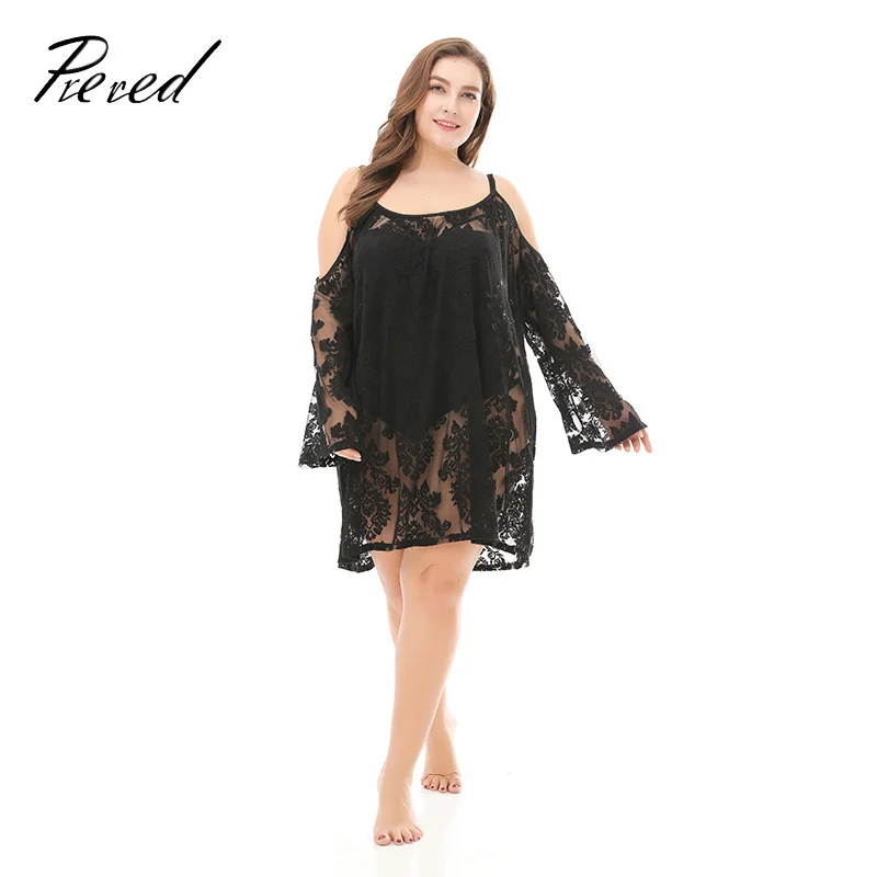 

Prered Sexy Women Beach Dress Beach Tunic Swimsuit Bikini Lace Cover Up Beach Swimwear Plus Size XXXL Swim Dress Big Size