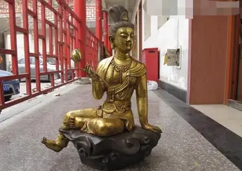 

23"Tibet Buddhism Bronze Gild lotus flower Guan yin Bodhisattva Buddha statue