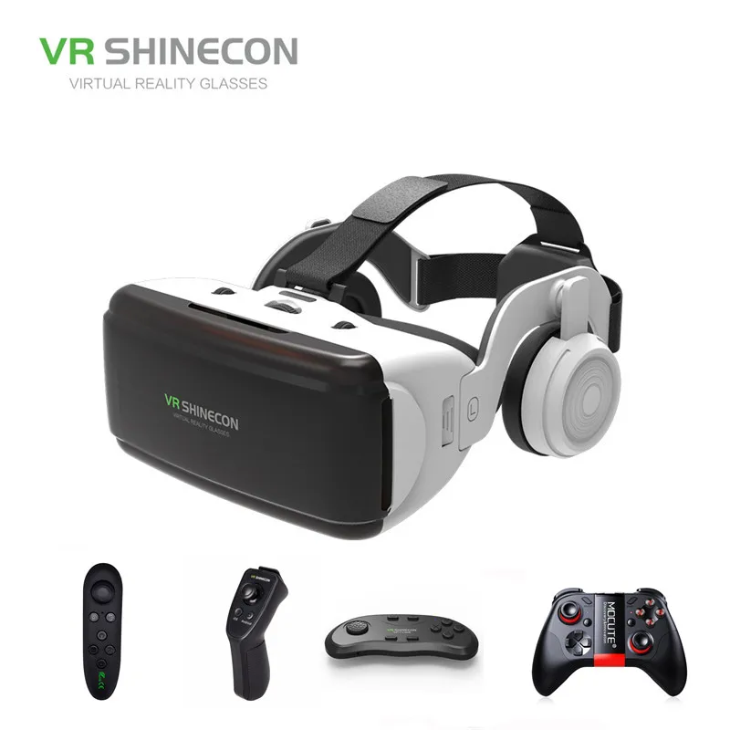 

VR Shinecon Virtual Reality 3D Glasses Box Stereo VR Google Cardboard Headset Helmet With Headphone For iOS Android Smartphones