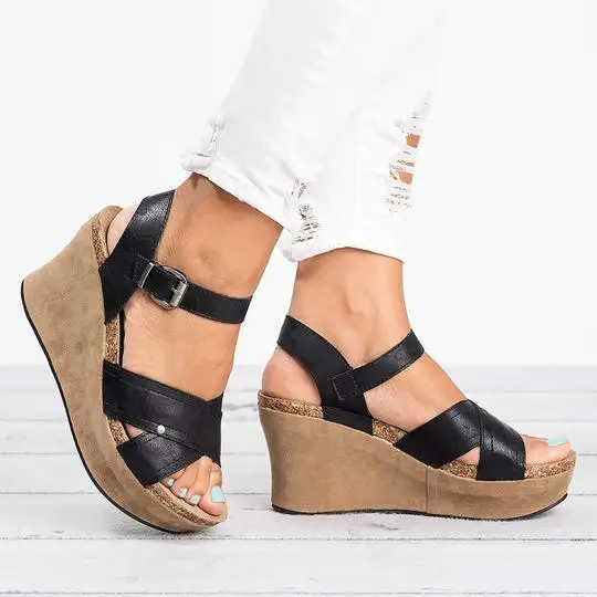 

LOOZYKIT Women Sandals Platform Sandals Wedges Shoes For Women Wedge High Heels Sandals Slip-on Flat Mujer Summer Shoes Fashion