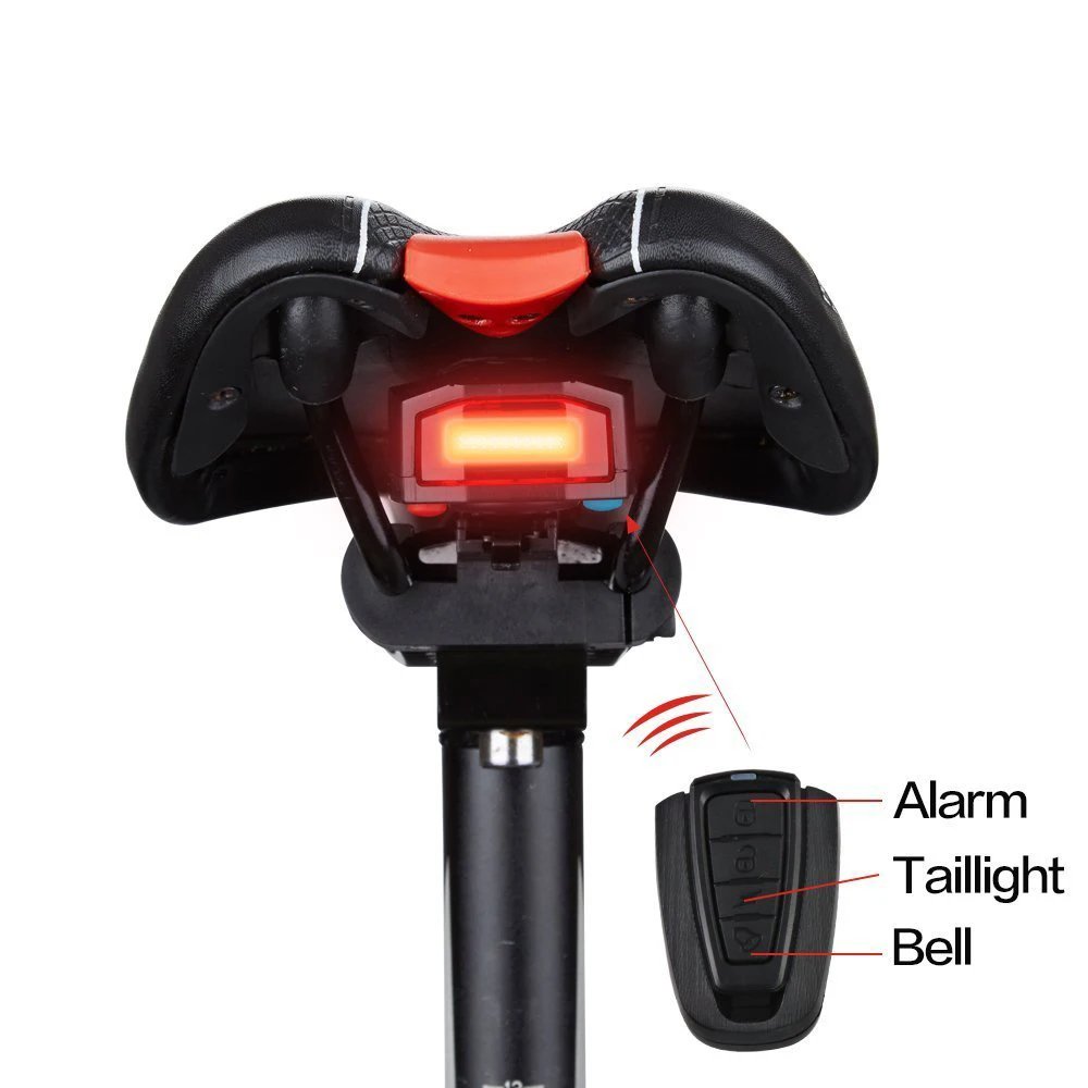 Top Bike Taillights Intelligent Anti-Theft Bicycle Alarm LED Cycling Strobe Warning Electric Bell with Wireless Remote USB 8