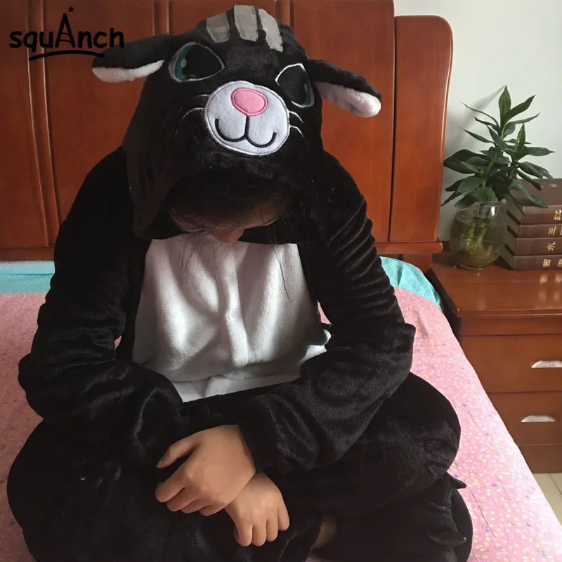 

Animal Onesies Smile Black Cat Pajama Men Women Adult Sleep Suit Cartoon Party Jumpsuit Game Play Wear Funny Festival Kugurumi