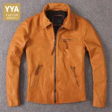 Винтаж в японском стиле из натуральной коровьей кожи Куртки мужские молнии бренд класса люкс высокого качества из натуральной коровьей кожи тонкий пиджак пальто