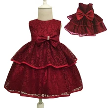 

Free Shipping 3M-24M Newborns lace Infant Dresses 2018 New Arrival Burgundy Baby Dress For 1 Year Girl Birthday Christening Gown