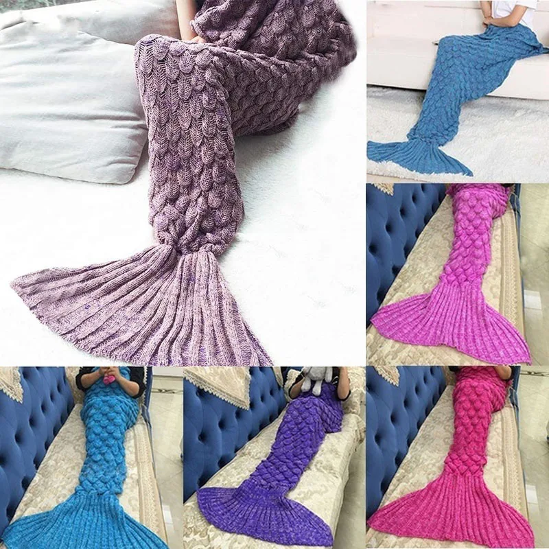 Хвост русалки для взрослых, одеяло для дивана, супер теплое вязаное одеяло ручной вязки