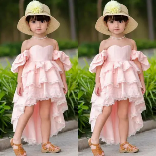 2019 Toddler Pink Beach Dress Kid Baby Girl Summer Sundress Lace Ruffle Princess Party Pageant Children Holiday Dresses | Детская одежда