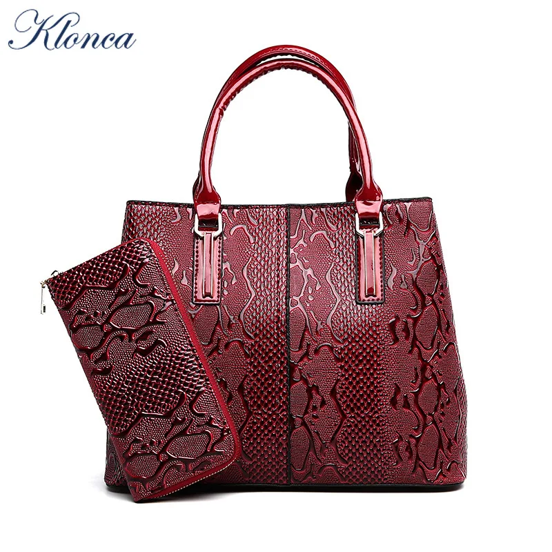 Klonca freeshipping chic female handbag new designer serpentile mposite bag high quality PU leather casual shoulder 2019 | Багаж и сумки