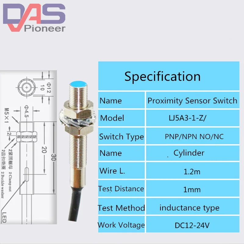 

Cylinder Inductive Proximity Sensor Switch LJ5A3-1-Z/BX/AX/BY/AY/EX 3/2-wire PNP/NPN NO NC DC6~36V M5 1mm