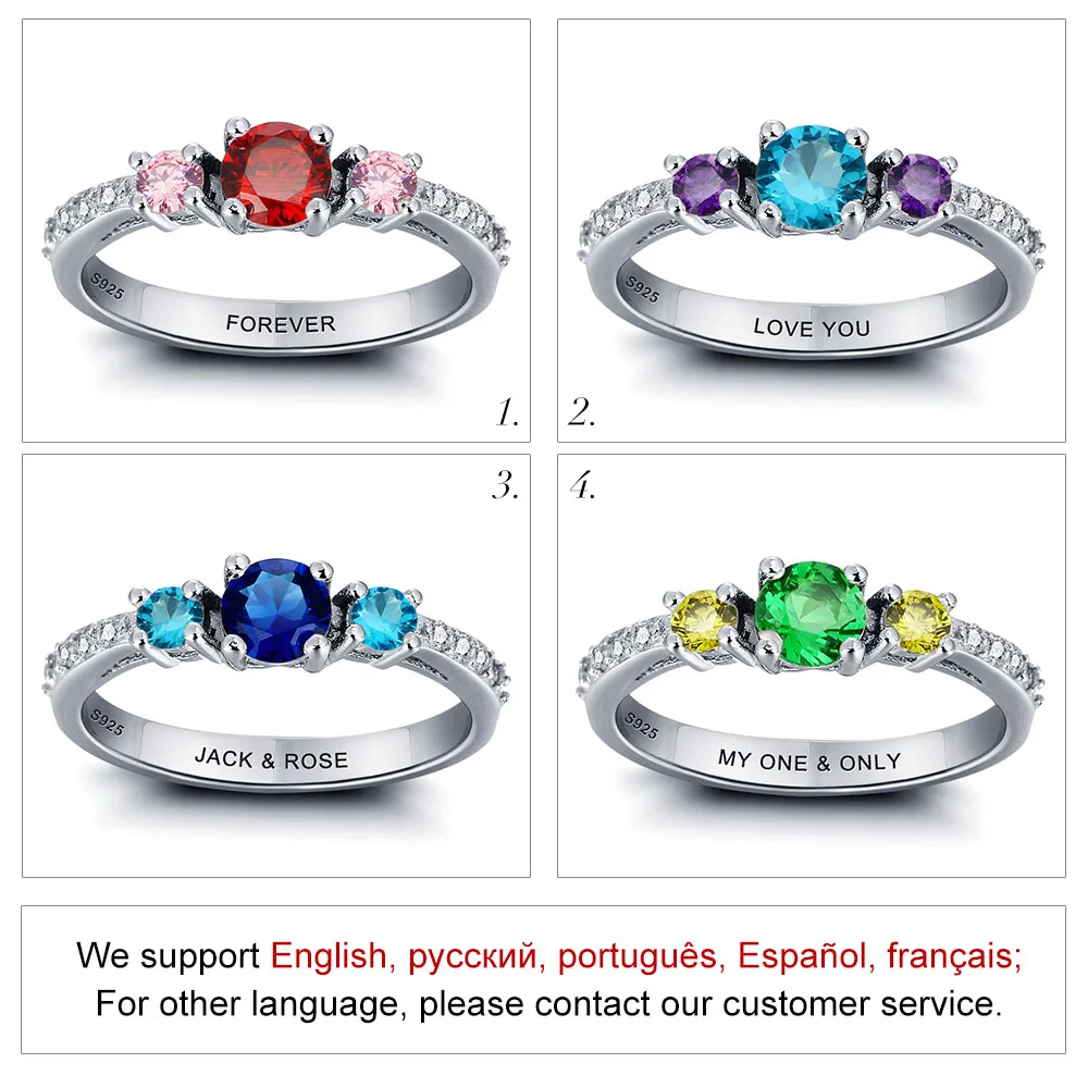 Personalized Wedding Jewelry Engrave Names Birthstone Ring 925 Sterling Silver Rings For Women (JewelOra RI101968)