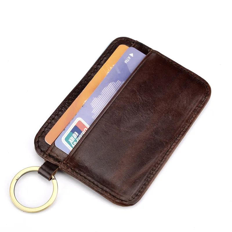 Key Ring Genuine Leather Thin Card Case Mens Front Pocket Card Holder