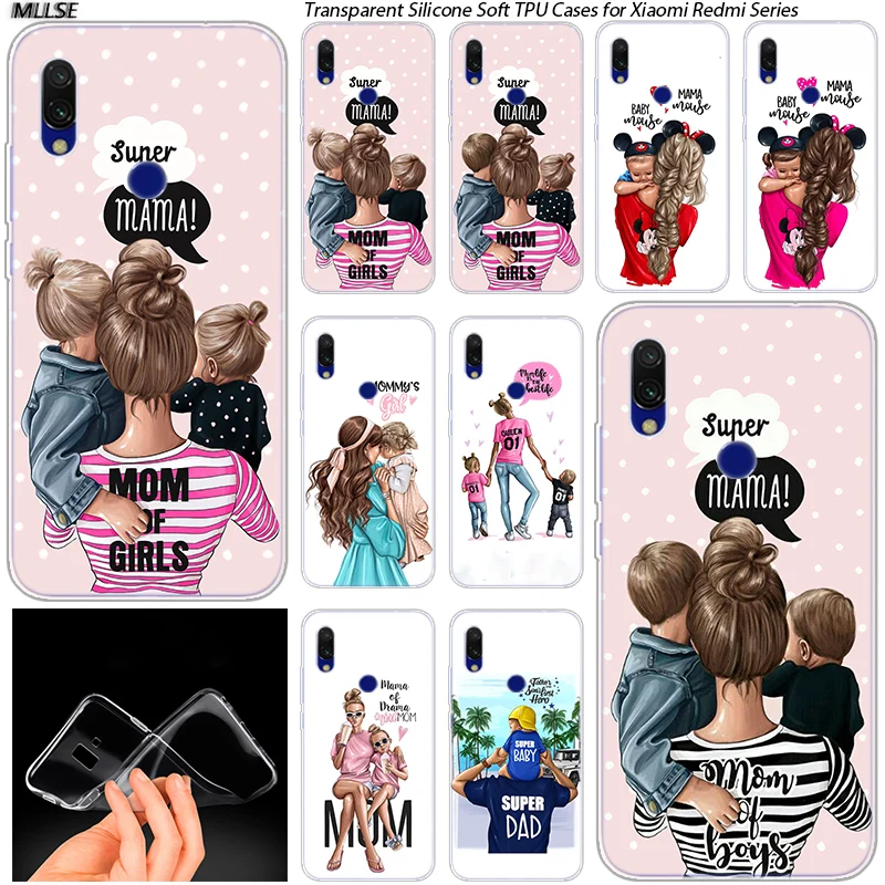 

Baby mom Girl and Boy Hot Silicone Case for Xiaomi Redmi K20 7 7A 5 5Plus 6 6A S2 Note 8 7 6 5 Pro Fashion Cover