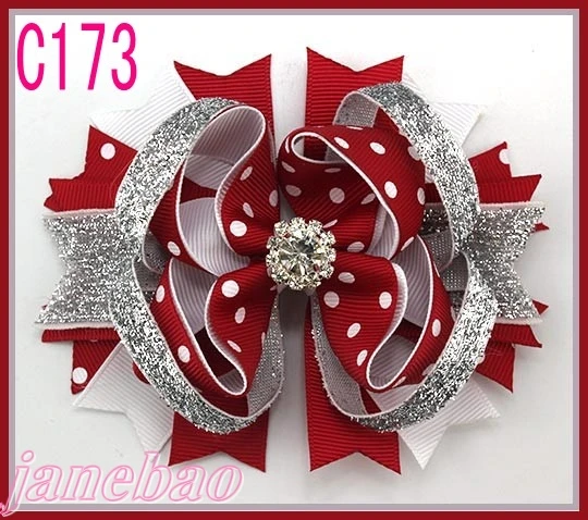 

free shipping 180pcs Christmas feather hair bows Candy Cane Bow Santa Hair clip Reindeer Headband layered corker bows