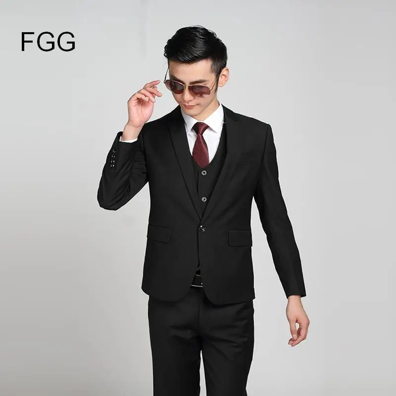 Classic Twill Mens Fashion Brand Groom Bestman Wedding Black Suit
