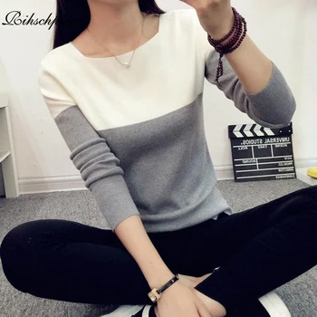 

Rihschpiece 2018 Autumn Knitted Sweater Women Jersey Jumper Women Sweaters and Pullovers White Patchwork Pullover RZF1351
