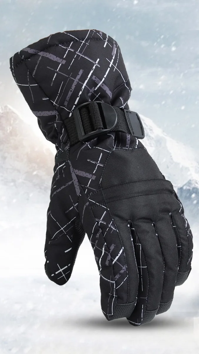 Супер теплые зимние лыжные перчатки для мужчин и женщин, водонепроницаемые ветрозащитные перчатки для снегохода, спорта, сноуборда, катания на лыжах, велоспорта, снежных перчаток - Цвет: Black Grey