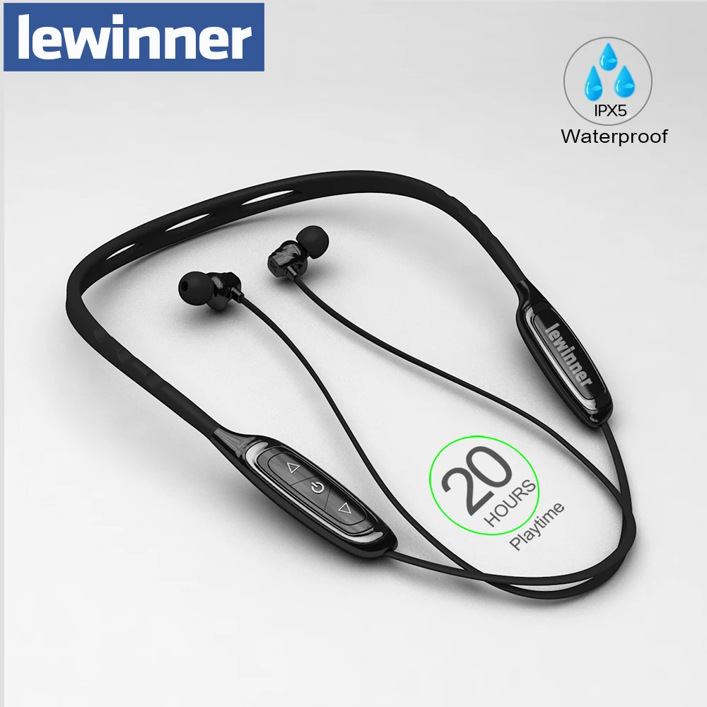 Lewinner W1 шейным Bluetooth наушники с микрофоном IPX5 водонепроницаемые спортивные