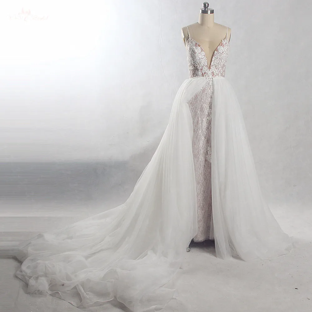 

RSW815 Detachable Train Long Wedding Dress 2 In 1