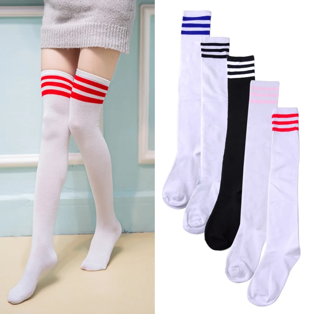 High Elasticity Girl Cotton Knee High Socks Uniform Purple Line Shell Women Tube Socks