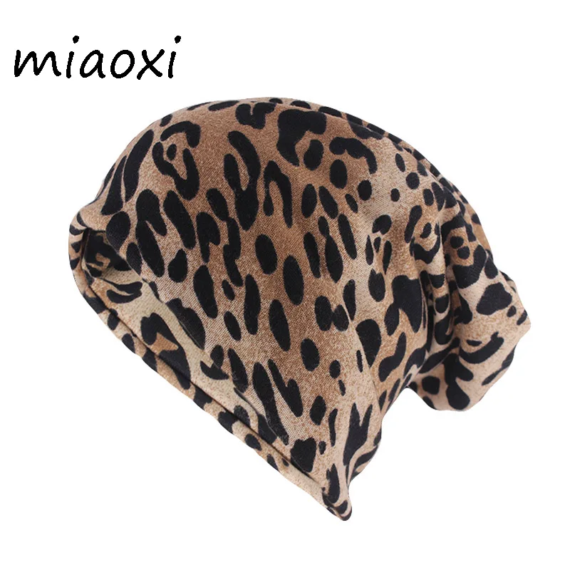 

Hip Hop Women Fashion Leopard Print Warm Hat Caps For Girl Dot Spring Autumn Cotton Beanies Skullies Double Used Hats Scarf