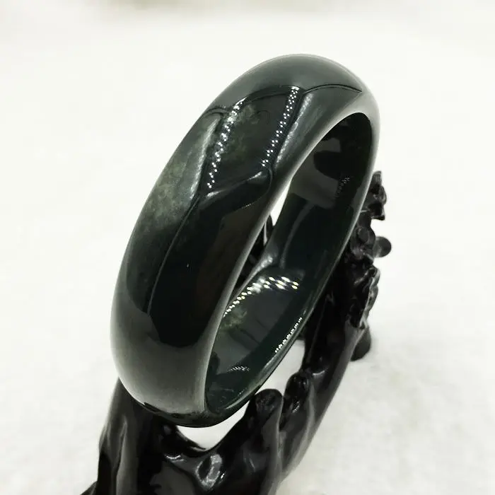 

Hot selling>@@ 64mm Certified Grade A Natural Green Hetian Nephrite Jade Bracelet Bangle 280061 NEW -Bride jewelry free shipping