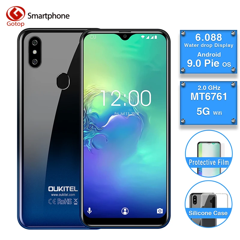 OUKITEL C15 Pro, экран капли воды, 2 ГБ, 16 ГБ, Android 9,0, мобильный телефон MT6761, отпечаток пальца, распознавание лица, 2,4G/5G, WiFi, 4G, LTE, смартфон