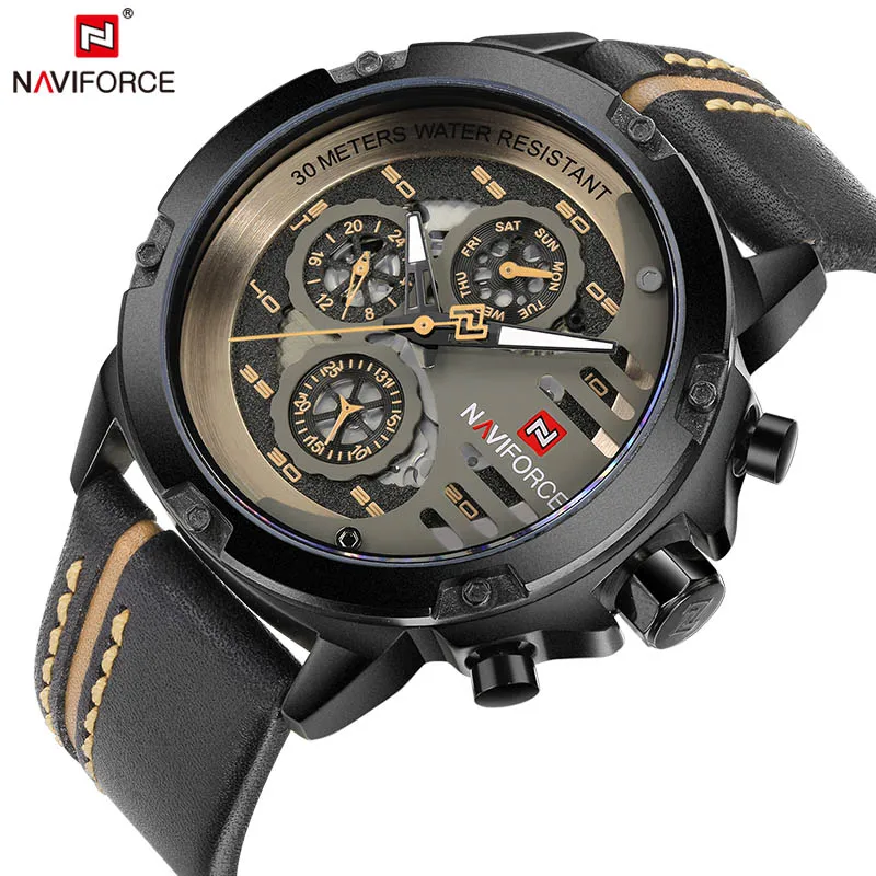 BYBN NAVIFORCE для мужчин s часы лучший бренд класса люкс водонепроницаемые 24 часа дата Кварцевые часы мужские кожаные спортивные наручные часы для мужчин водонепроницаемые часы - Цвет: BYBN