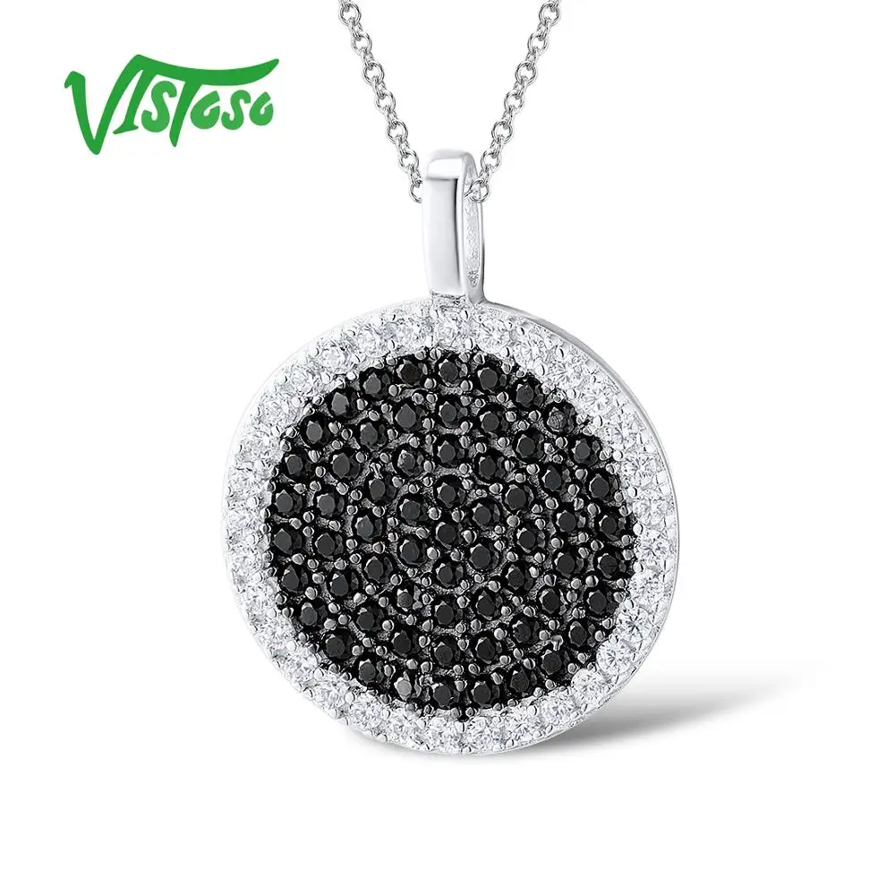 

VISTOSO Girl's Necklaces Pendants 925 Sterling Silver Black spinel Stones For Women Gemstone Fine Jewelry