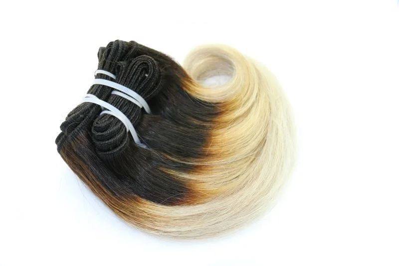 Двухцветный Омбре бразильские волосы для наращивания 8 дюймов объемная волна короткие накладные волосы# 1B# бордовый блонд для женской прически - Цвет: P1B/613