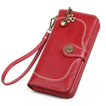 

2019 New Vintage Button Phone Purses Women Wallets Female Purse Leather Brand Retro Ladies Long Zipper Woman Wallet Card Clutch