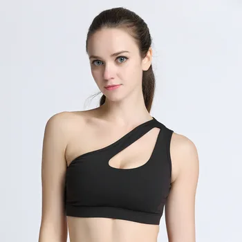 Sexy One Shoulder Fitness Yoga Push Up Sports Bra for Women Gym Running Padded Tank Top Athletic Vest Underwear Sport Bra Top 1