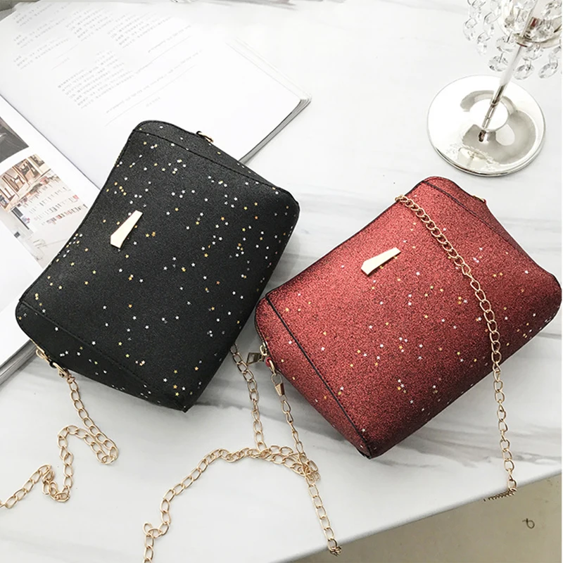 

Summer style fashion shoulder bag solid color sequin diagonal shell Messenger bag handbag tide PU leather Small square bags