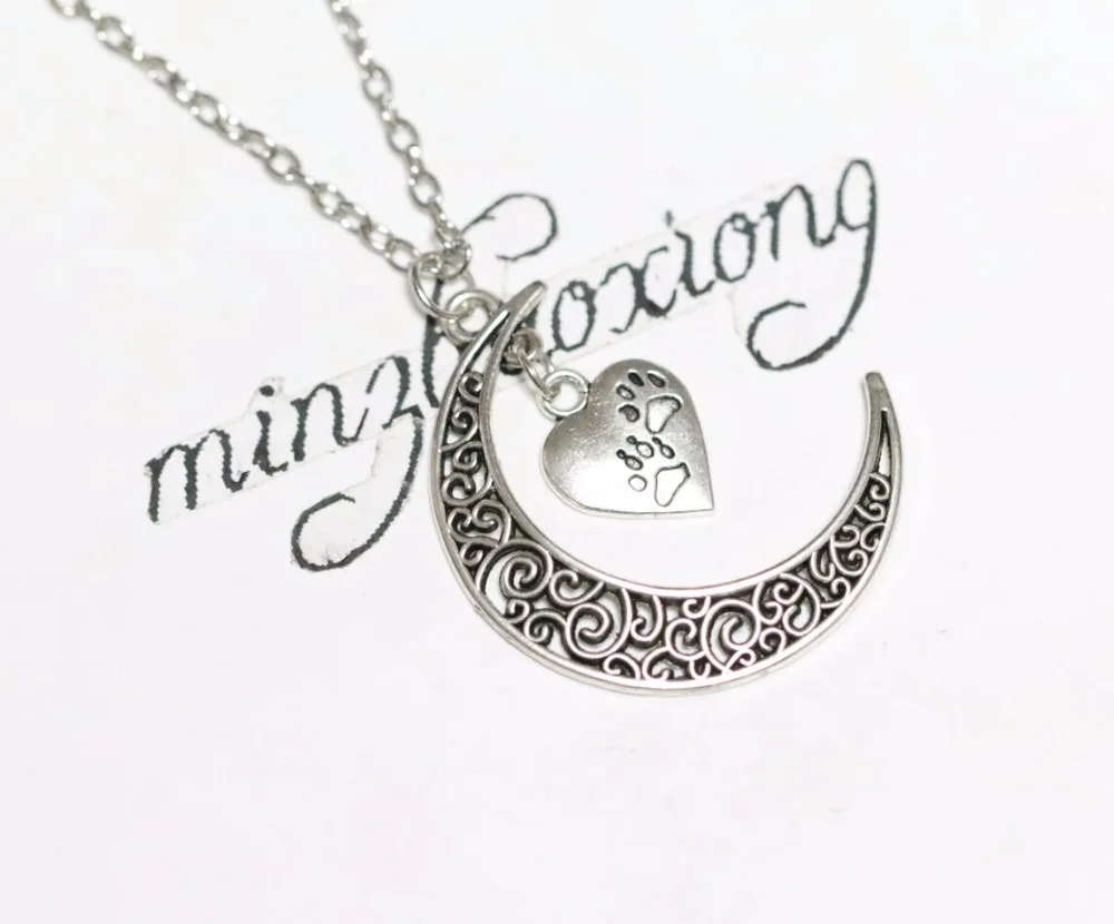 

Crescent Moon & Paw Prints Pendant Chain Necklaces New Jewelry Gift For Men Women