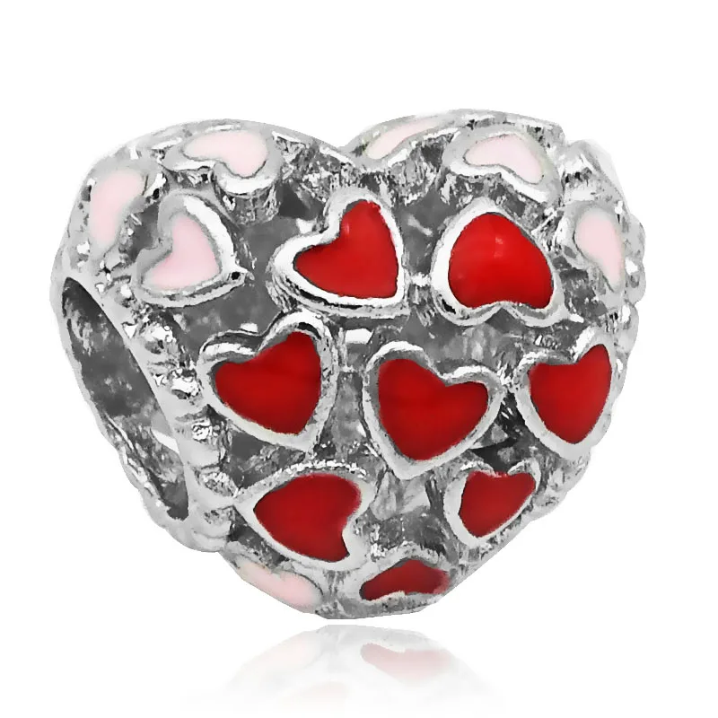 Dropshipping Silver Bead Enamel Love Heart Charm Fit Pandora Original