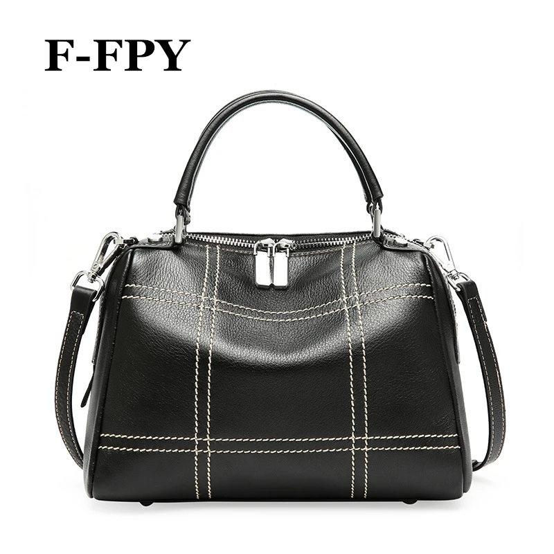 

New Fashion Designer Women Boston Handbag 100% Real Cow Leather Ladies Plaid Shoulder Bag Crossbody Messenger Casual Tote Purse