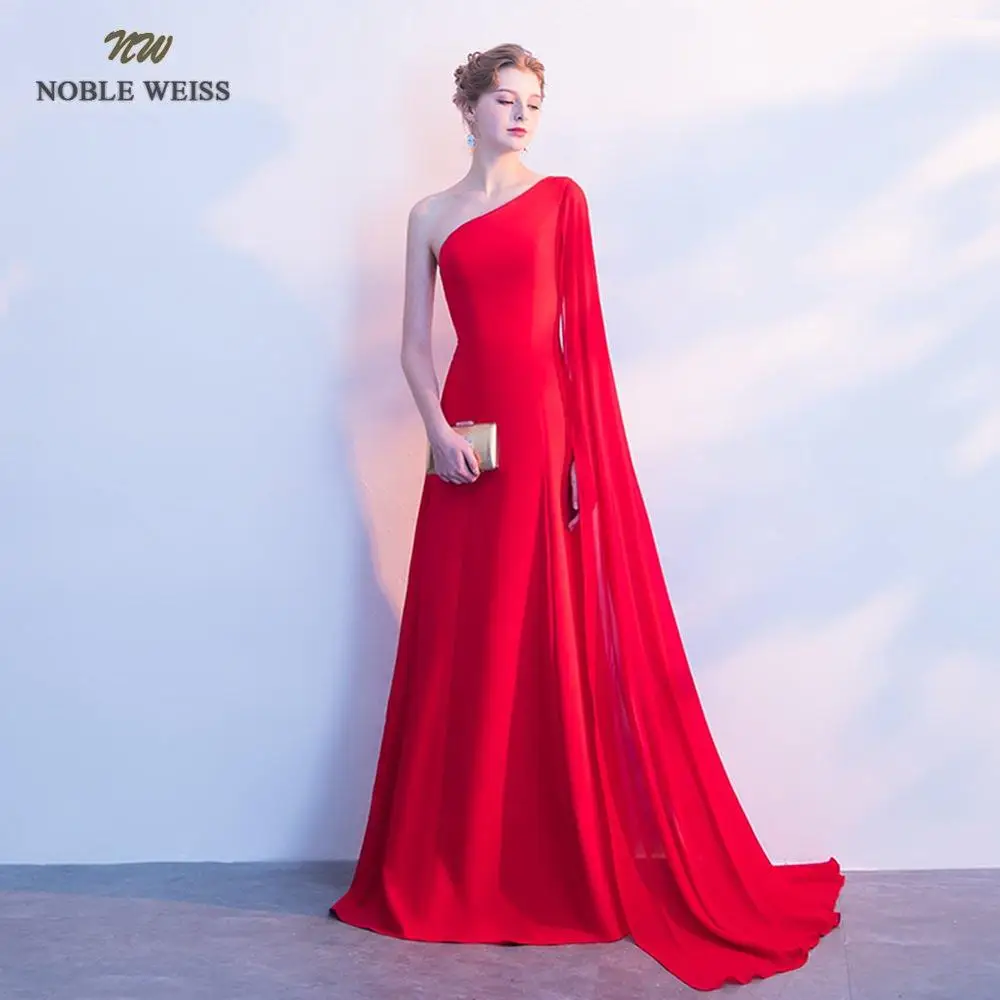 NOBLE WEISS шифоновые вечерние платья с одним плечом длиной до пола, платья для особых случаев, Новое поступление, вечерние платья на заказ - Цвет: Красный
