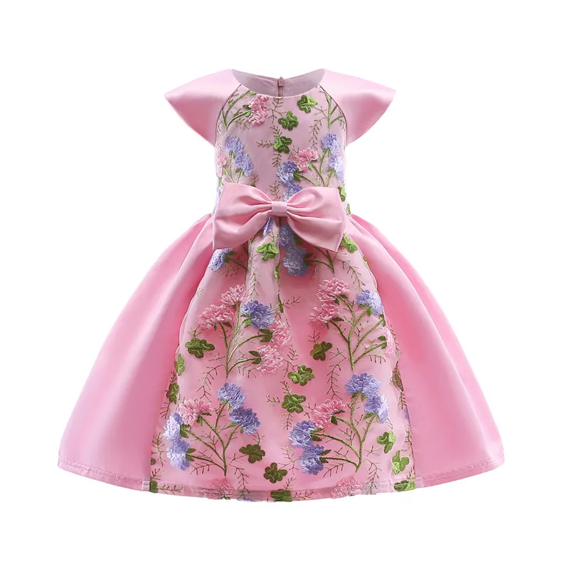 New Features Girl Kids Personality Design Flowers Embroidery Pleated Dresses Lace embroidered Child Wedding Dress04