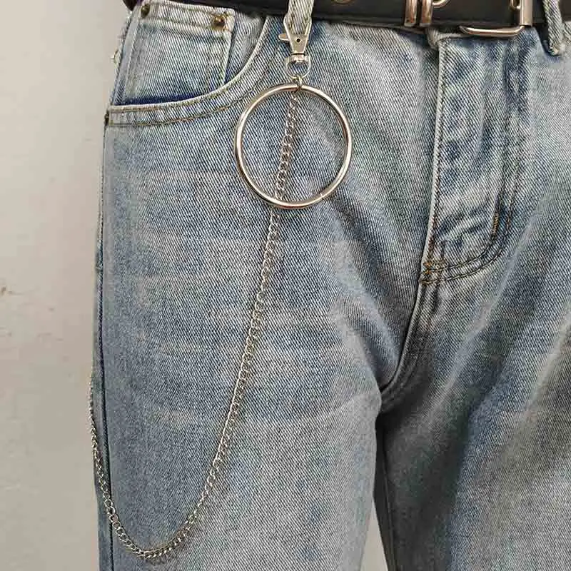 Мужские панк хип-хоп трендовые пояс-цепочка на талию Многослойные Мужские штаны цепочка на джинсы Панк серебряные металлические большие кольца брючные цепи