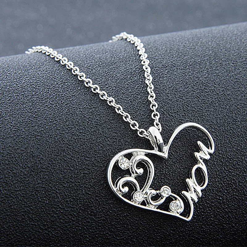 N823 Mom Heart Collares Crystal Pendant Necklaces For Women Fashion Jewelry LOVE Bijoux Necklace 