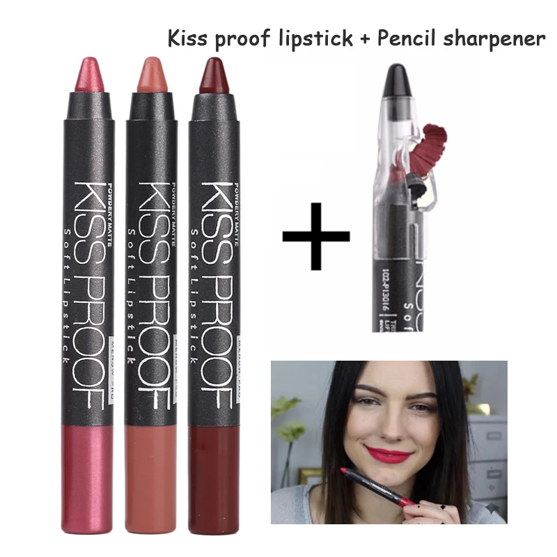 

2017 New Matte Lip Stick Menow Brand Makeup Kit Matte Long Lasting Brown Nude Kiss Proof Lipstick with Pencil Sharpener