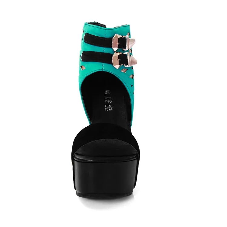 Женские босоножки новые стильные летние разноцветные женские туфли из флока на высоком каблуке с открытым носком на молнии с металлическими украшениями 34-39