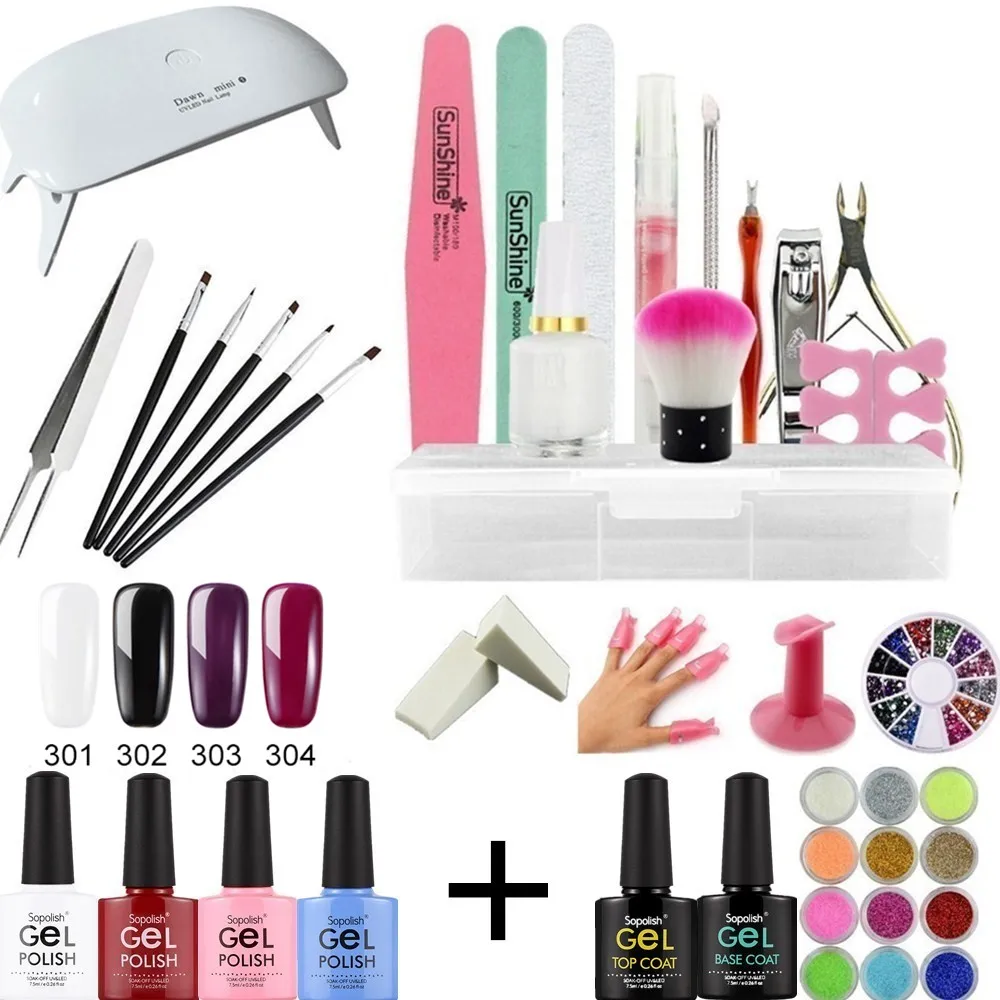 

ROSALIND 4Color Base Top Nail Gel&Nail tools Nail Art Primer Painting Drawing Pen Buffer Nail Art Brush Gel Polish Brushes Tools